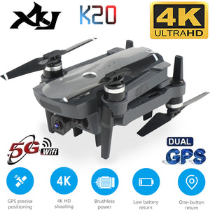 XKJ New Drone K20 Brushless Motor 5G GPS Drone With 4K HD Dual Camera Professional Foldable  Quadcopter 1800M RC Distance Toy