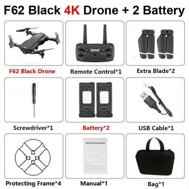 F62 Foldable Profissional Drone with 4K Dual Camera WiFi FPV Optical Flow Follow Me RC Helicopter Quadrocopter Toys X12S SG106